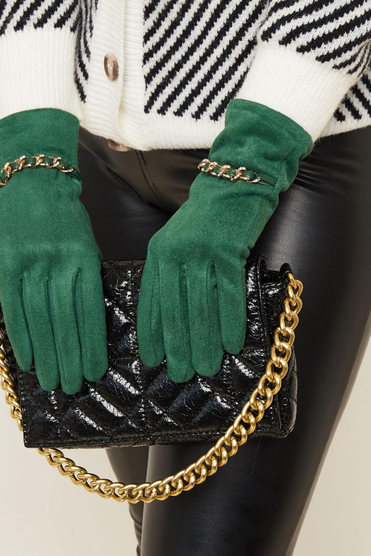 Gloves with gold & zircon details Black Polyester One size Picture2